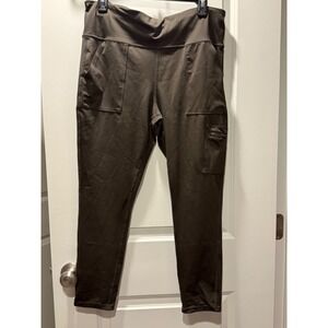 Xersion Womens XL Olive Green Cargo Leggings High Rise Zipper Pockets Anti-Odor